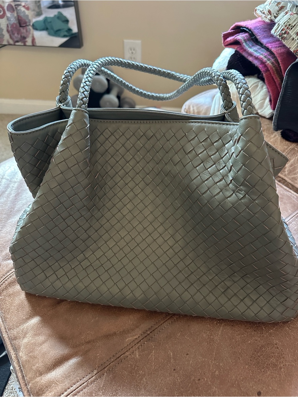 Woven leather Tote Bag in grey